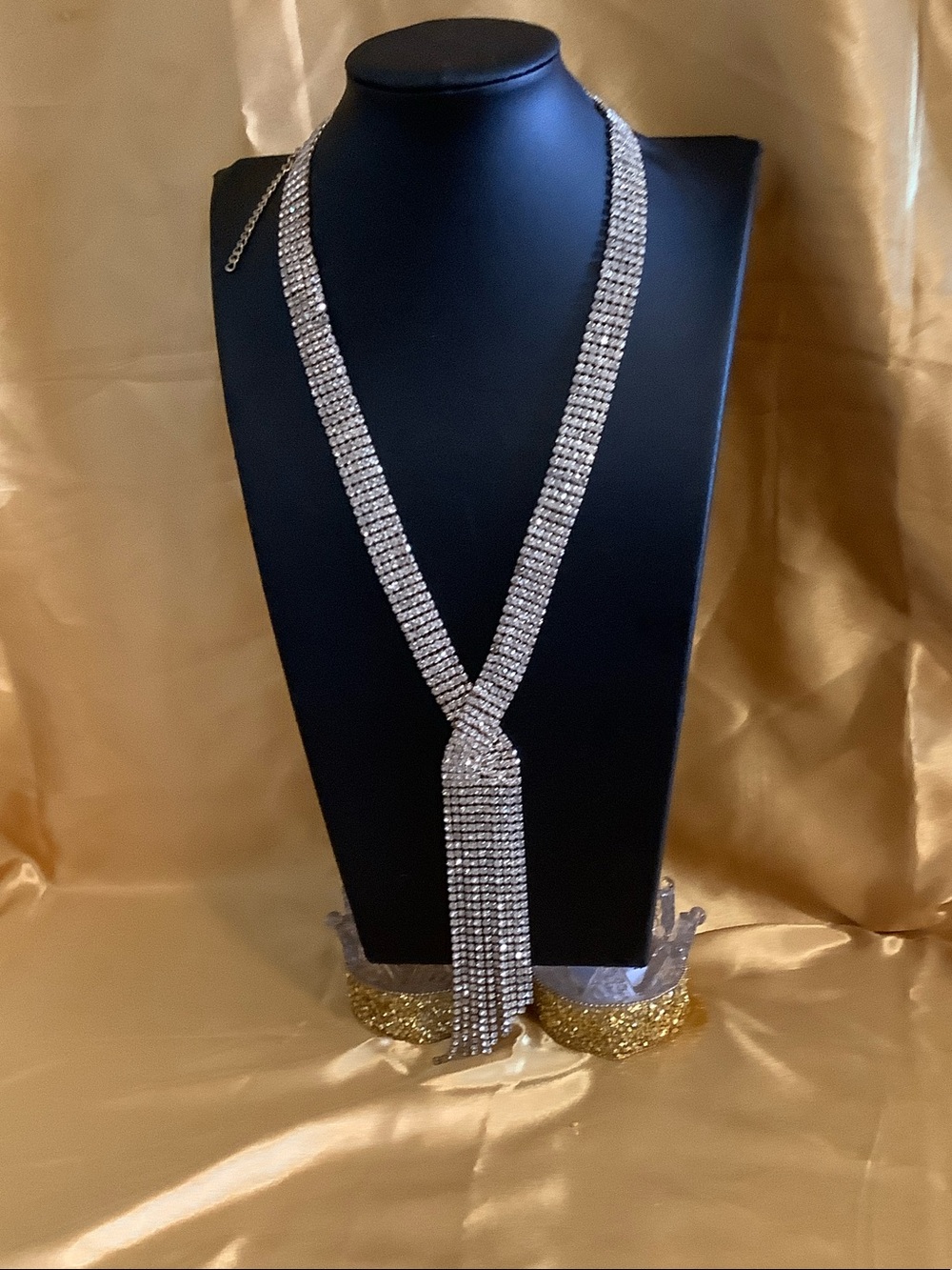 Crystal goldTassel Lariat Necklace - Elegant Evening Necklace